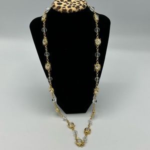 Camrose and Kross Goldtone Faceted Crystal Bezel Set Chain Necklace NIB COA